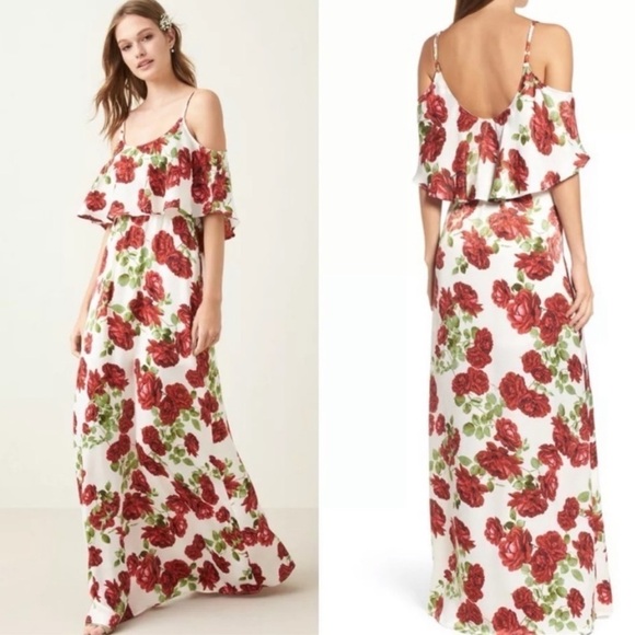 NWT SHOW ME YOUR MUMU Caitlin Ruffle Maxi Dress Antique Rose Chiffon, Size Small - Picture 2 of 12